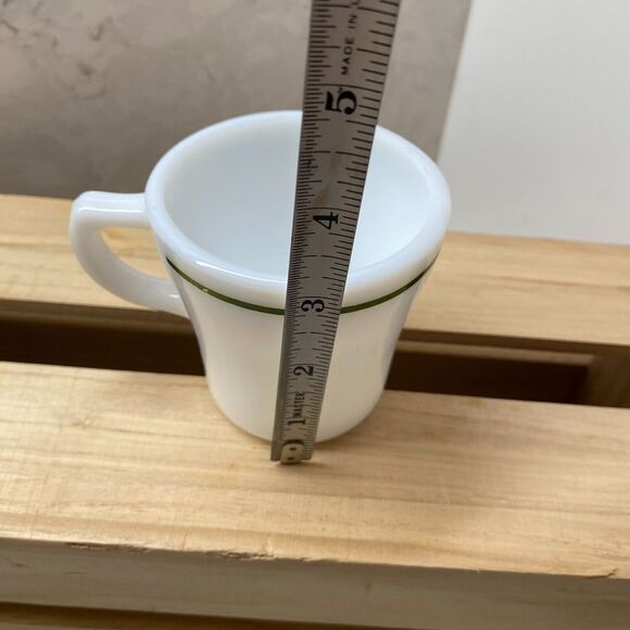 Anchor Hocking White Green Trim Milk Glass Oven-Proof Coffee Mug Restaurant Ware - Picture 6 of 7